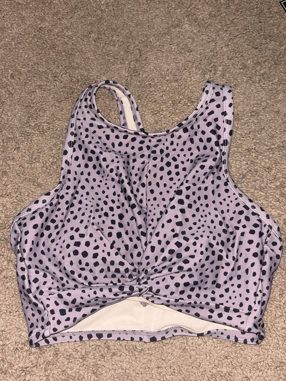 Lilac Dalmatian-Print Cropped Tank Top with Twist Back